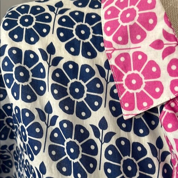 French Curve Navy/Pink Floral Button-Up Shirt Roll tab sleeves NWOT - Picture 3 of 9